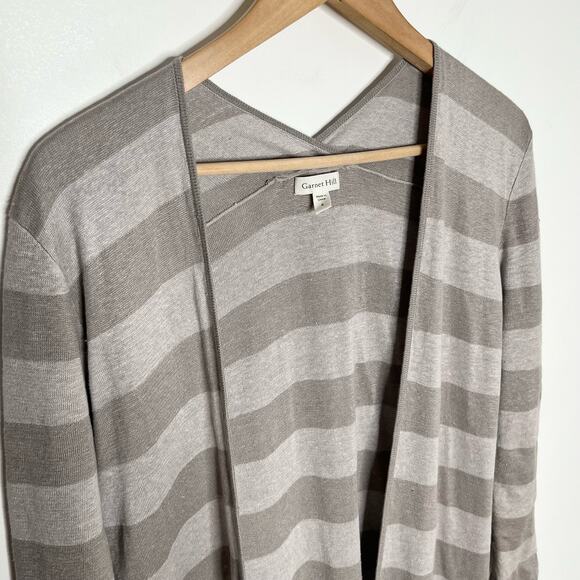 Garnet Hill Women's Linen Duster Long Cardigan Size Small Gray Beige Striped - Picture 4 of 10